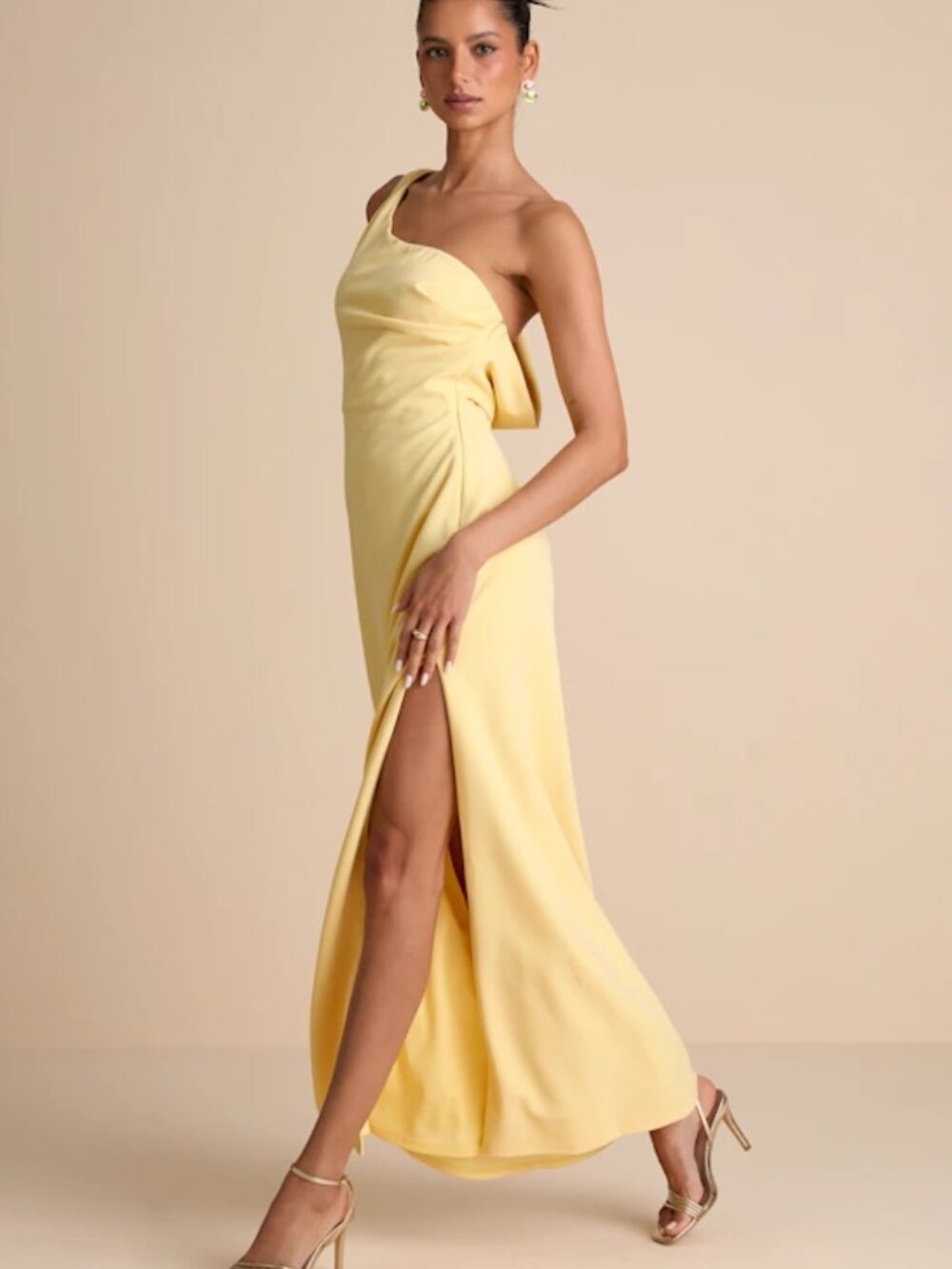 Lulus Maevyn Light Yellow Cowl Back Column Maxi Dress